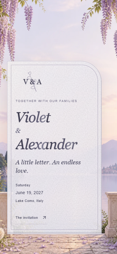 Wisteria Letters invitation on a phone