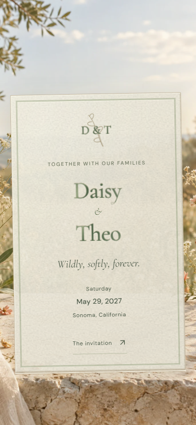 Wildflower Press invitation on a phone